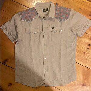 Seager Beige Shirt with Floral Shoulder Design
